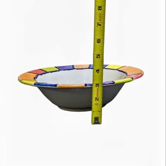 Vintage 1999 Hand Painted Serving Bowl Rimmed 11" Signed Sims Bold Rainbow - Picture 5 of 8
